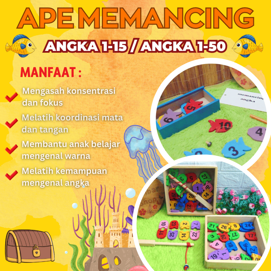 APE-PANC3 Mainan Alat Permainan Edukasi Edukatif Anak APE TK PAUD Memancing Ikan Angka