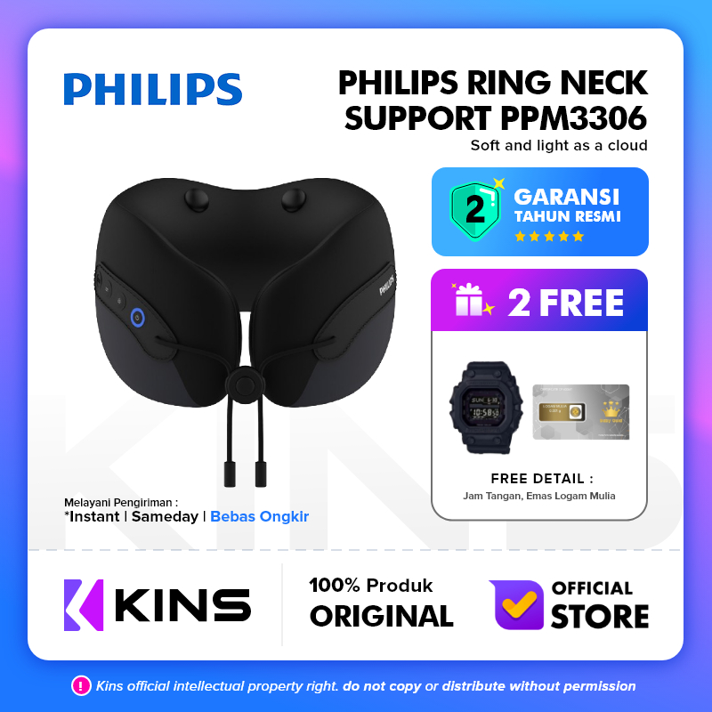 Philips PPM3306 Massage Pijat Leher Punggung 360 ° Ring Neck Support