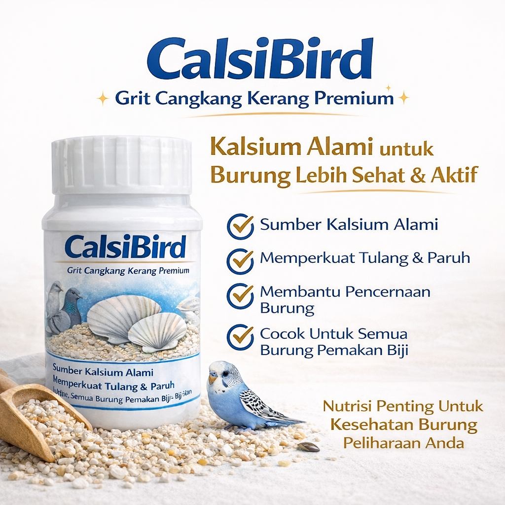 CalsiBird Grit Cangkang Kerang Burung Premium Mineral Kalsium untuk Lovebird Kenari Merpati