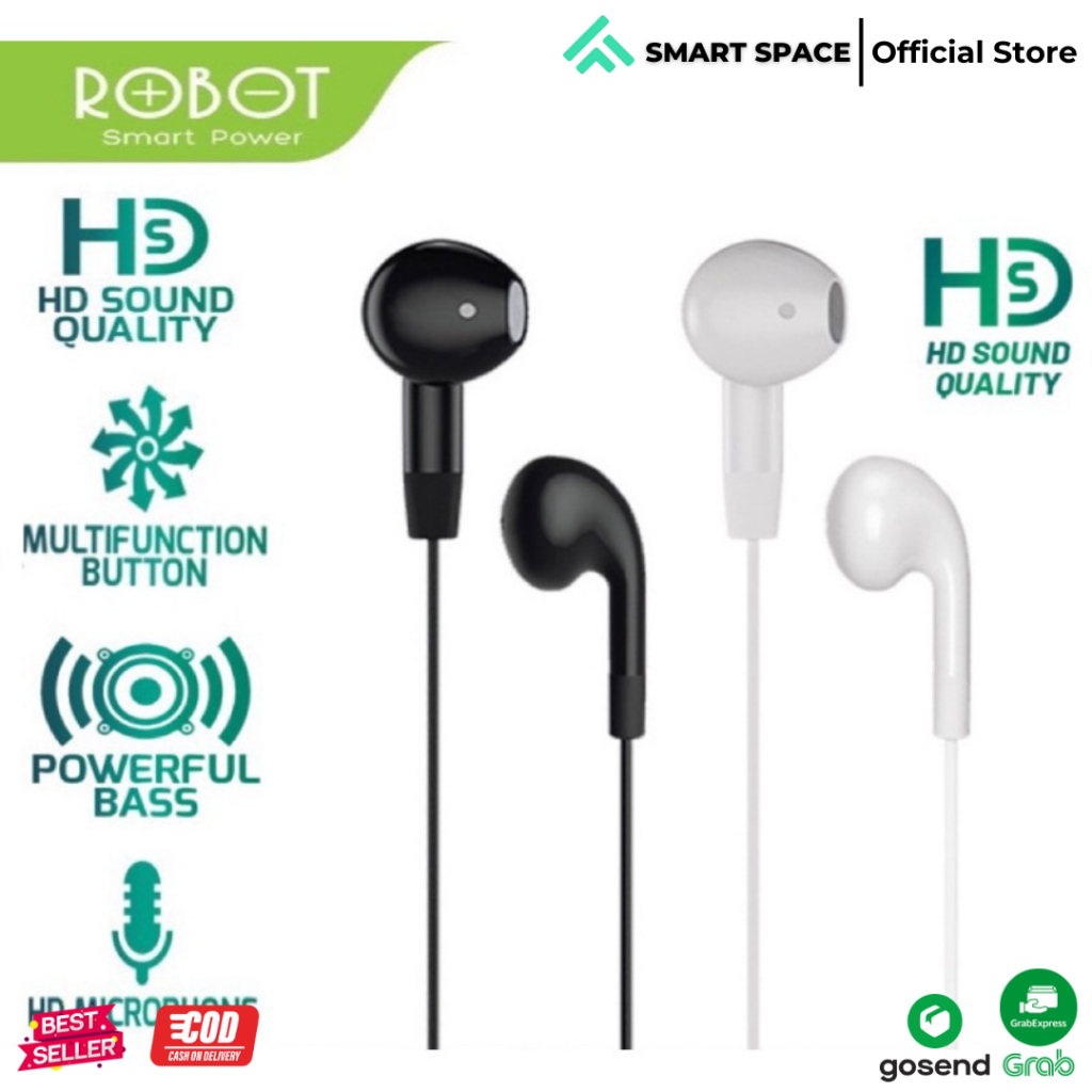 Headset ROBOT RE50 Original Handsfre Tanpa Karet Earphone Non Busa Headset Superbass Mic Handsfre Te
