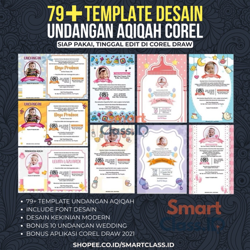 75 Template Desain Undangan Aqiqah CDR CorelDraw Edit - Koleksi Undangan Bayi Siap Pakai