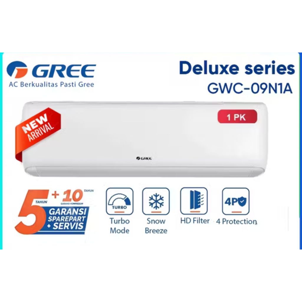 Gree ac 09n1 1pk 1 pk standar pendingin ruangan air conditioner ac split smart cleaner turbo mode if
