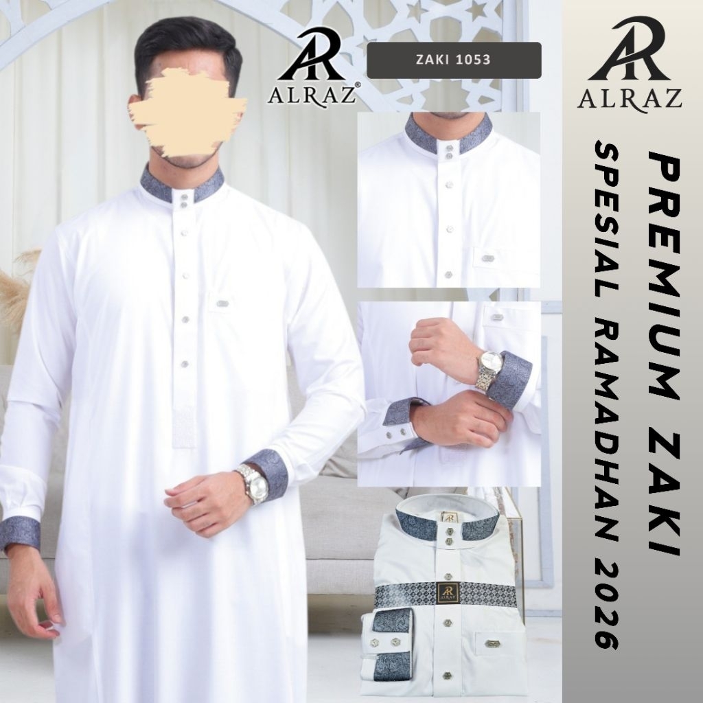 Jubah Al Raz Putih Model Zaki Kombinasi Premium