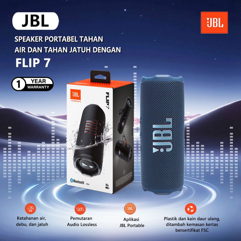 JBL Flip 7 Portable Waterproof and Drop-Proof Speaker Bold Pro Sound with AI Sound Boost, 16Hrs of P