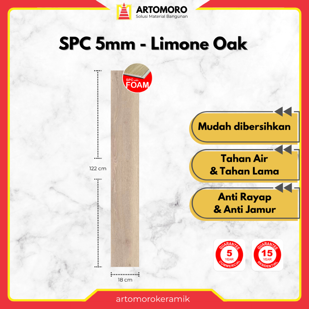 SPC 5mm (with IXPE foam) Limone Oak - KIA | Stone Plastic Composite | Lantai Vinyl Kayu - Click & Lo