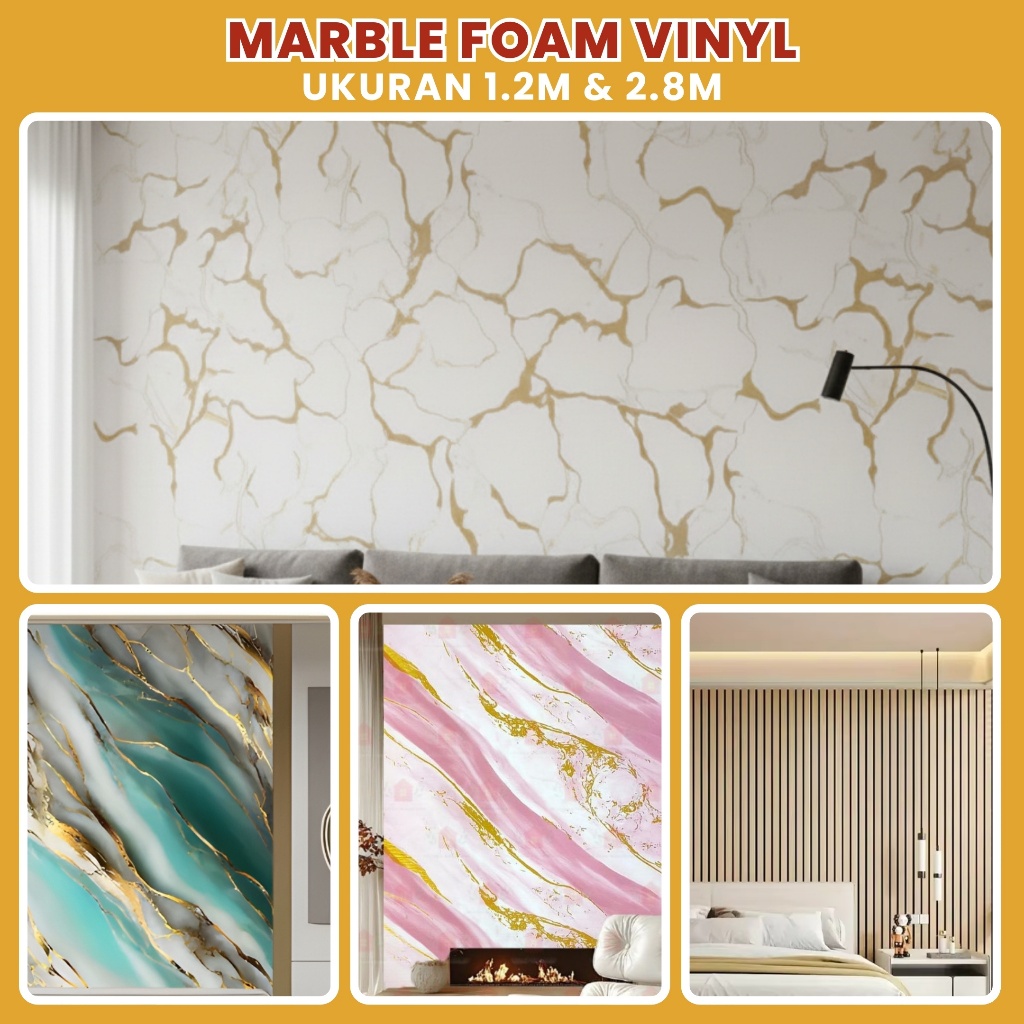 Wallpaper Dinding PVC Marble Foam Sticker Roll Vinyl Panel Marmer 3D Glossy Estetik Anti Lembab