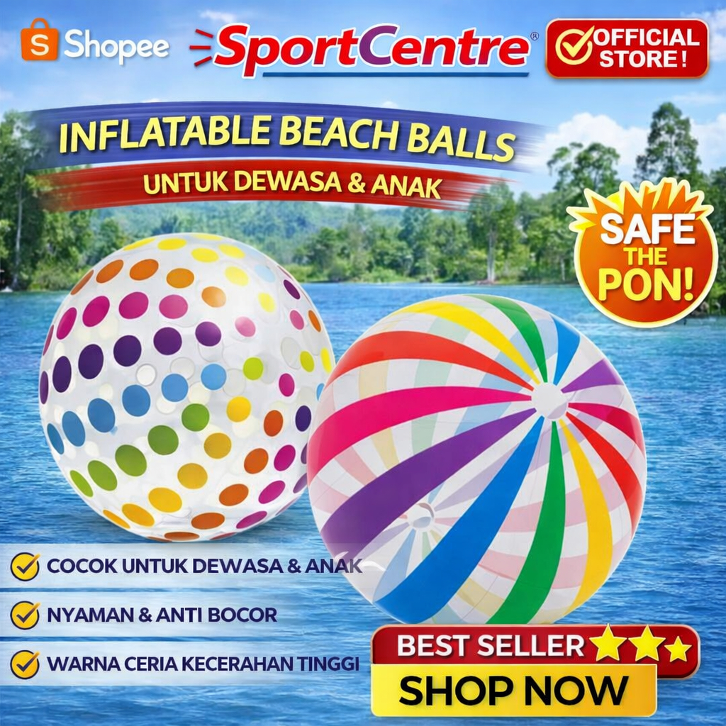 NEW Bola Pantai Jumbo 1.07m/Glossy Colorful Giant Beach Ball - INTEX 59065