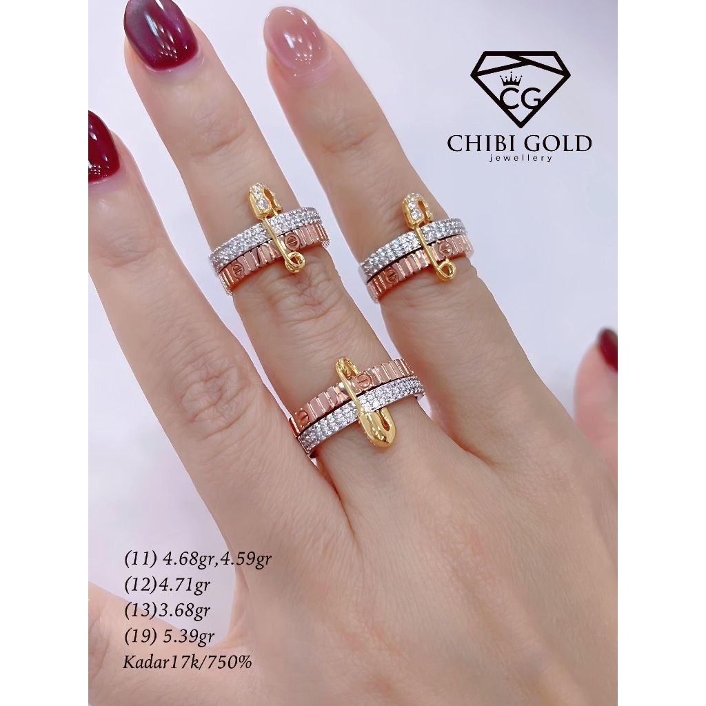 Cincin kombinasi emas asli 750 kadar 17K - chibigold