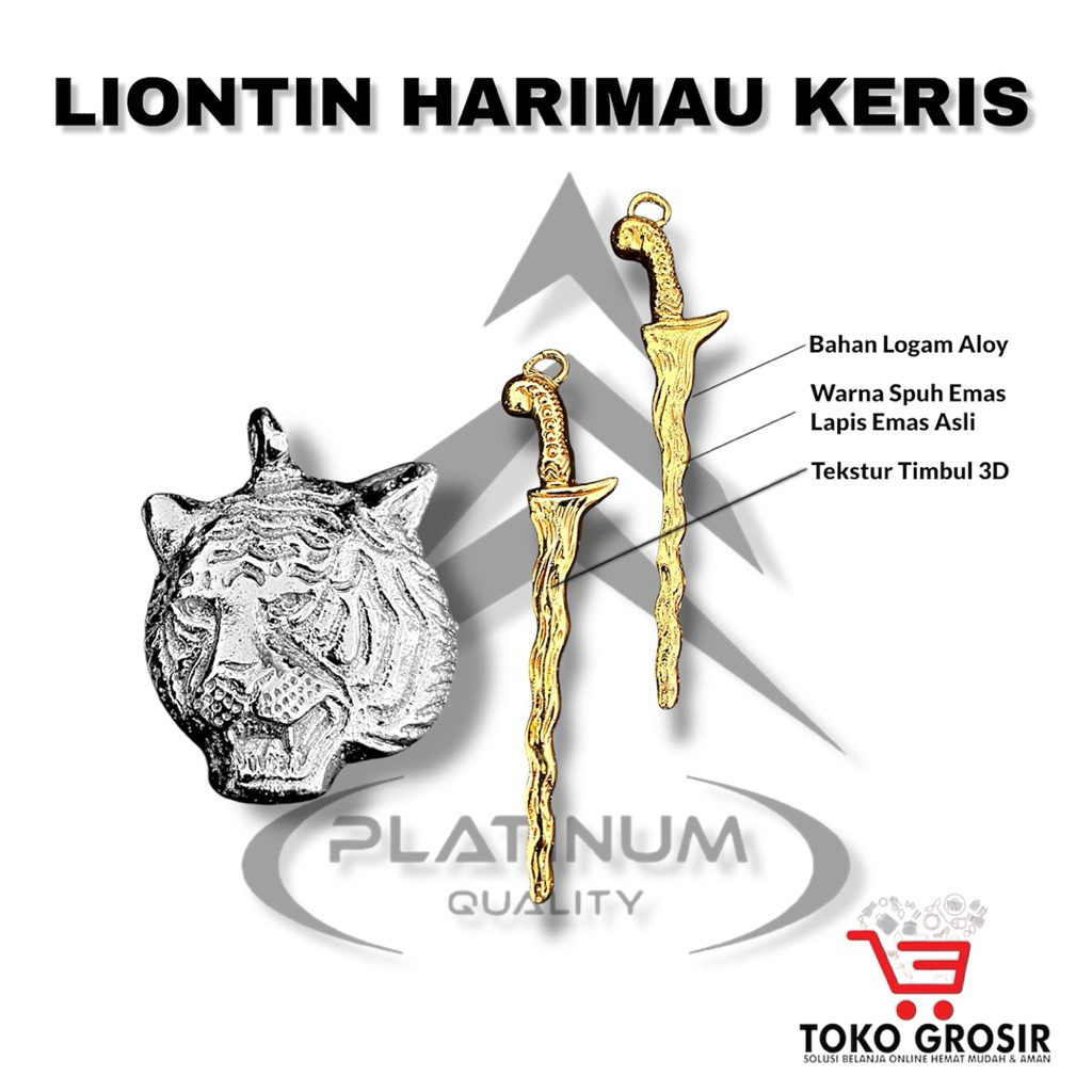 Pin Bros / Kalung Liontin Harimau Keris | Bahan Logam Lapis Emas Asli | Gantungan Kunci