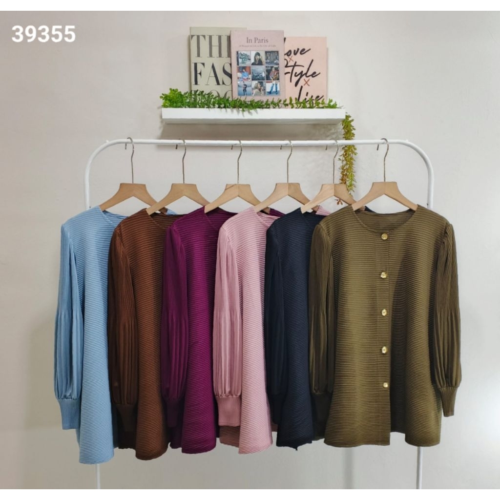 Atasan blouse plisket import premium pleats full kancing