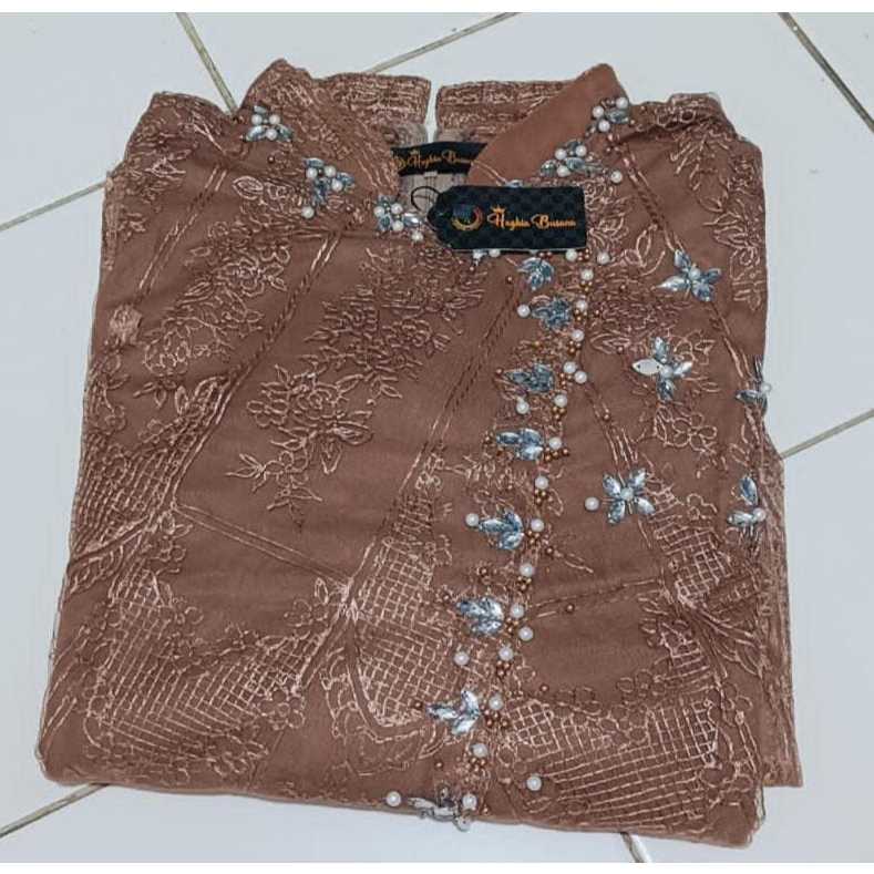 haghia Busana - Tunik Janggan Brukat Payet - Tunik Brukat Payet Tunik - Rok songket coklat