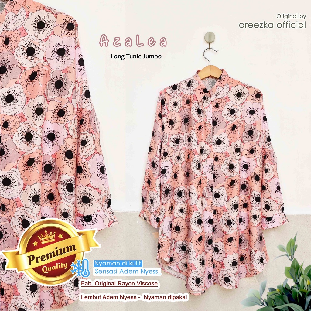 Azalea Tunik Atasan Muslim Wanita Areezka Motif Rayon Viscose Premium Adem Nyaman