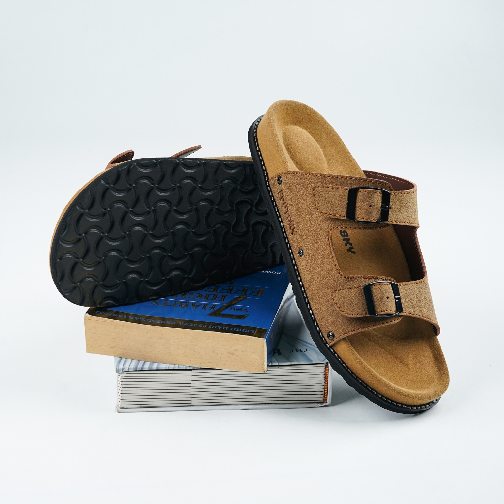 eight dream x footsky - Martis sweet brown brown  Sandal Formal Casual Pria Wanita Kulit Slide Slop 