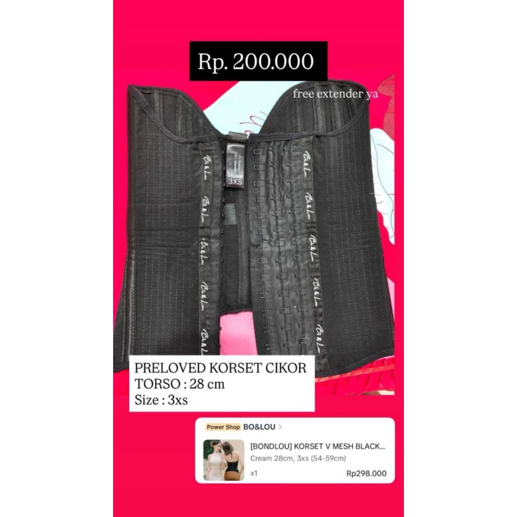 [PRELOVED] KORSET CIKOR BONDLOU | KORSET V-MESH | FREE EXTENDER