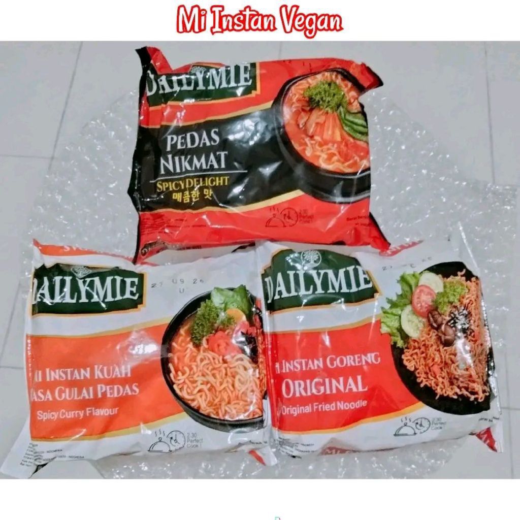Dailymie Mi Vegan (1 Pack isi 5) Dailymie - Mie Instan Vegetarian Pedas Nikmat & Original - Mi Goren