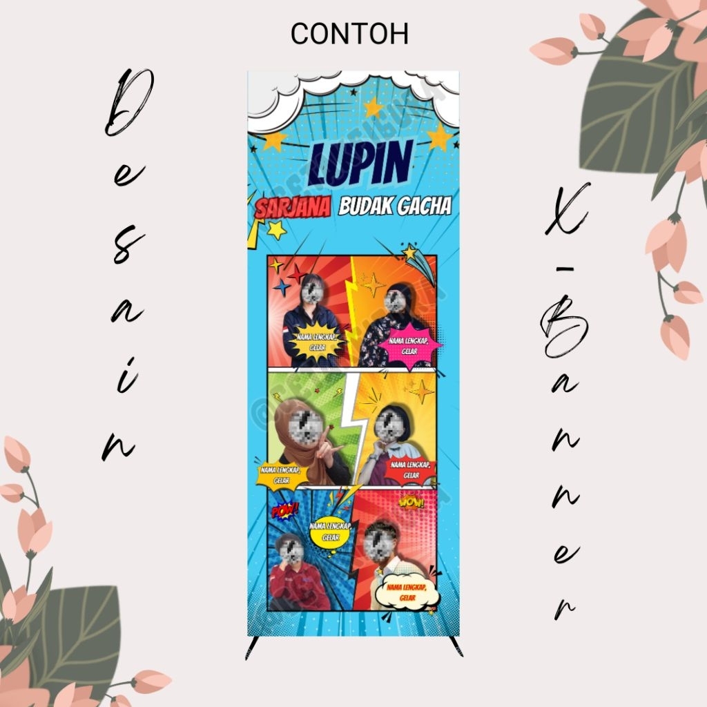 X Banner Wisuda Custom / Banner Sidang / Banner Ulang Tahun - Free Desain & Tiang