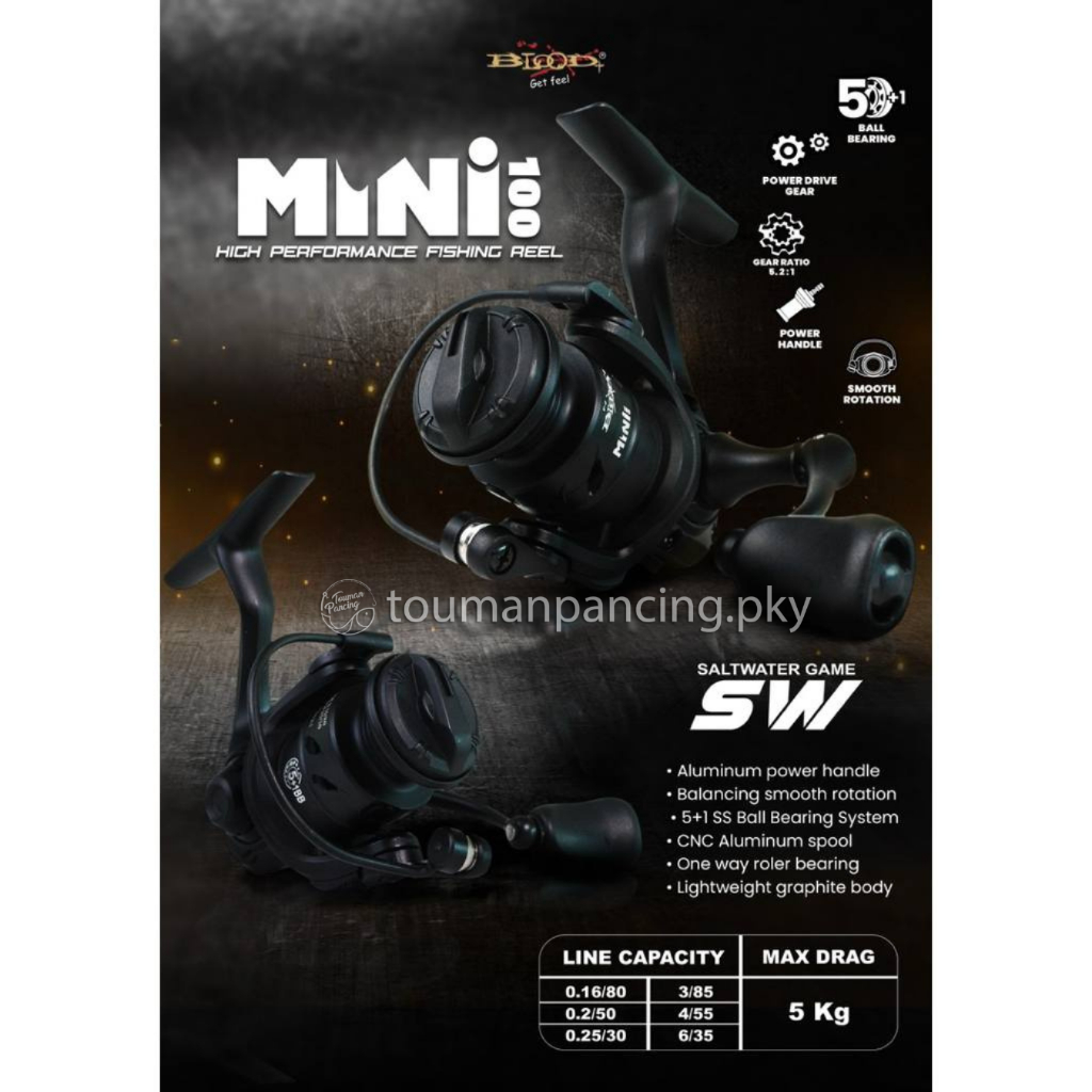 Reel Pancing Blood Mini 100 Power Handle Saltwater SW Spinning 5+1 Ball Bearing CNC Aluminum Spool
