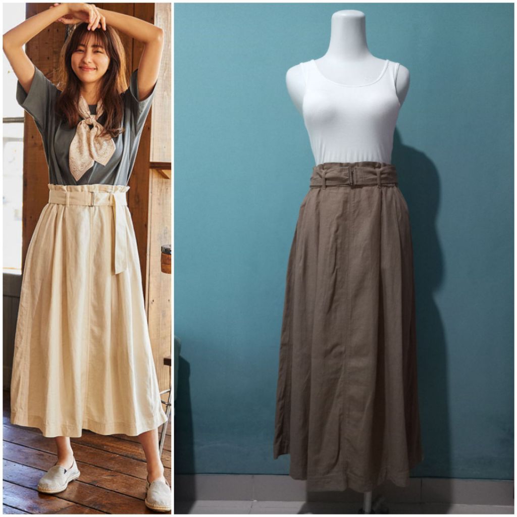 UNIQLO Belted Linen Rayon Long Skirt