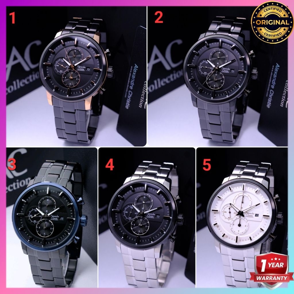 BARU ORIGINAL GARANSI RESMI 1 TAHUN JAM TANGAN PRIA ALEXANDRE CHRISTIE RANTAI STAINLESS STEEL ARLOJI