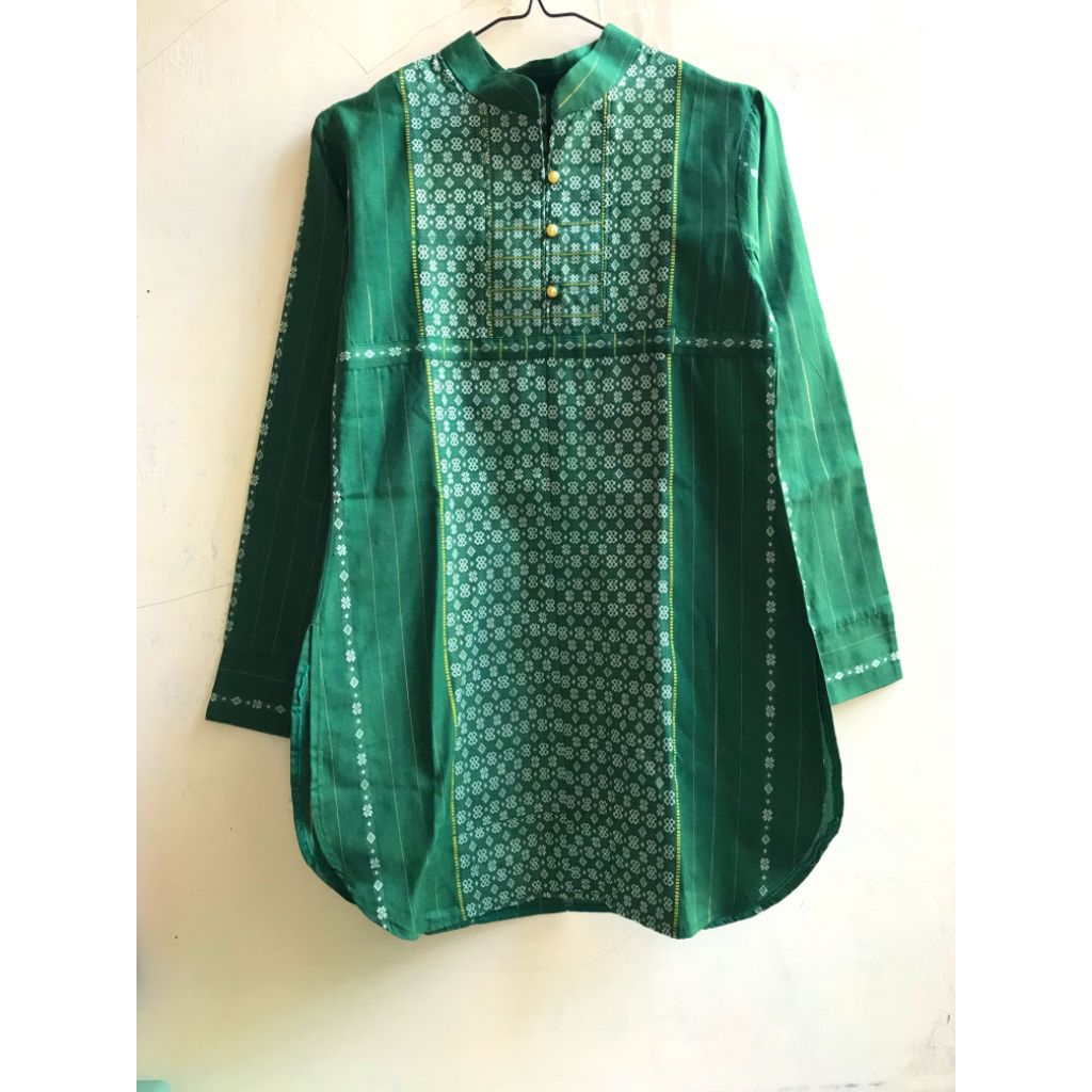 Tunik Motif Batik Tenun Prelove Tunik Blouse Wanita Lengan Panjang Murah