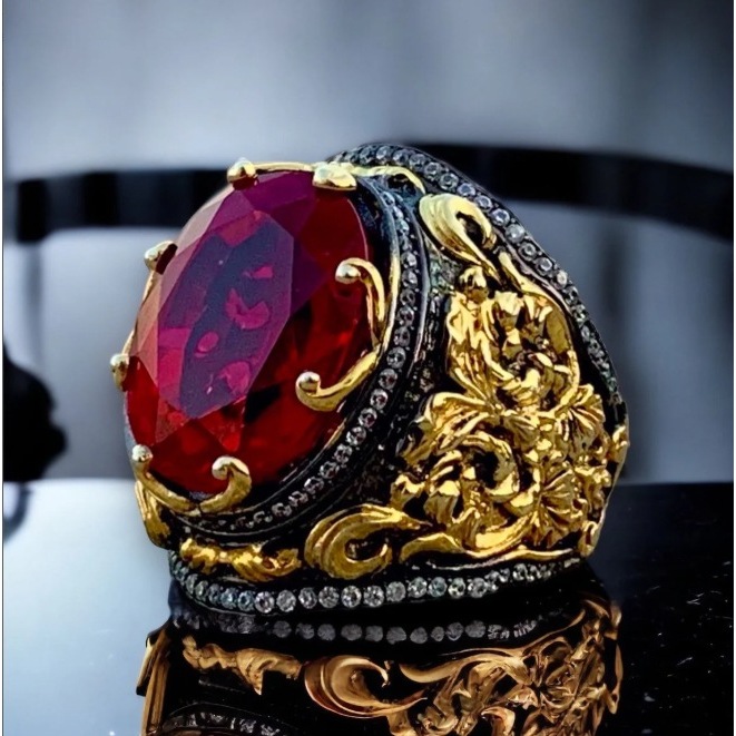 Cincin Batu Merah Delima Majapahit / Cincin Pria