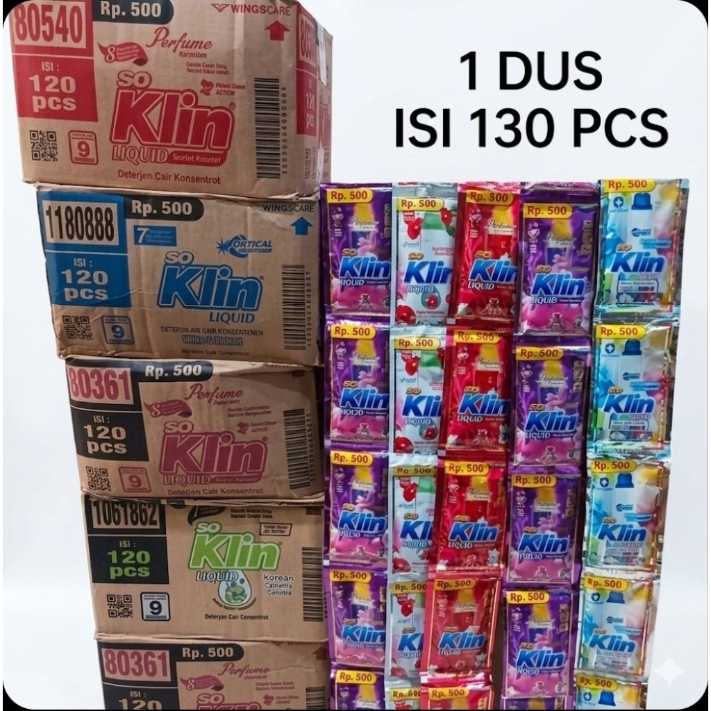 SoKlin Liquid Cair 22ml Sachet 1 Dus Isi 130 Sachet | Detergen Cair So Klin Murah Original