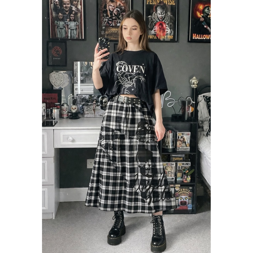 GHOTIC Y2K RARE ITEM GHOST OF HARLEM FLANEL BLACK WHITE STUDED SKULL GRAPHIC PRINT