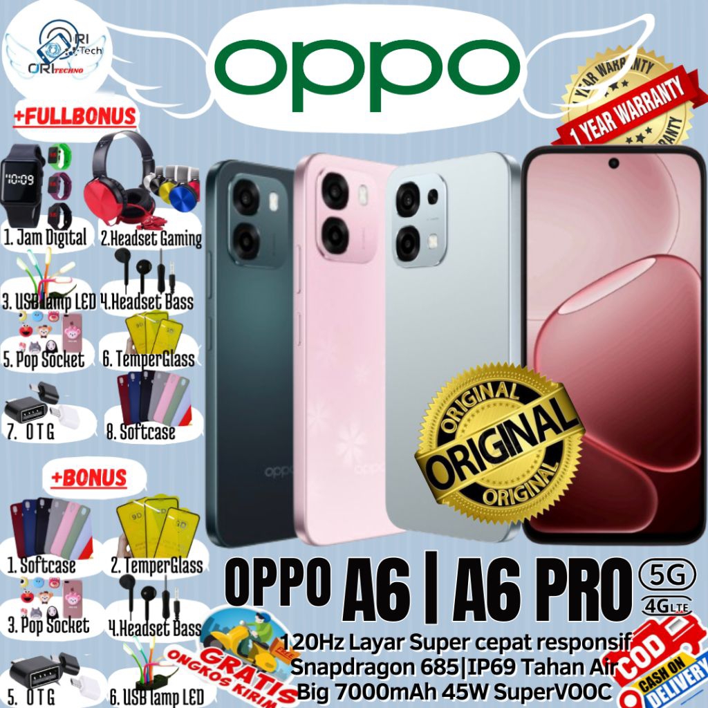 OPPO A6 | OPPO A6 PRO | A6PRO 5G 8/256 GB - 8/128 GB - 6/128 GB Ram UpTo 16GB BARU 100% ORIGINAL GAR