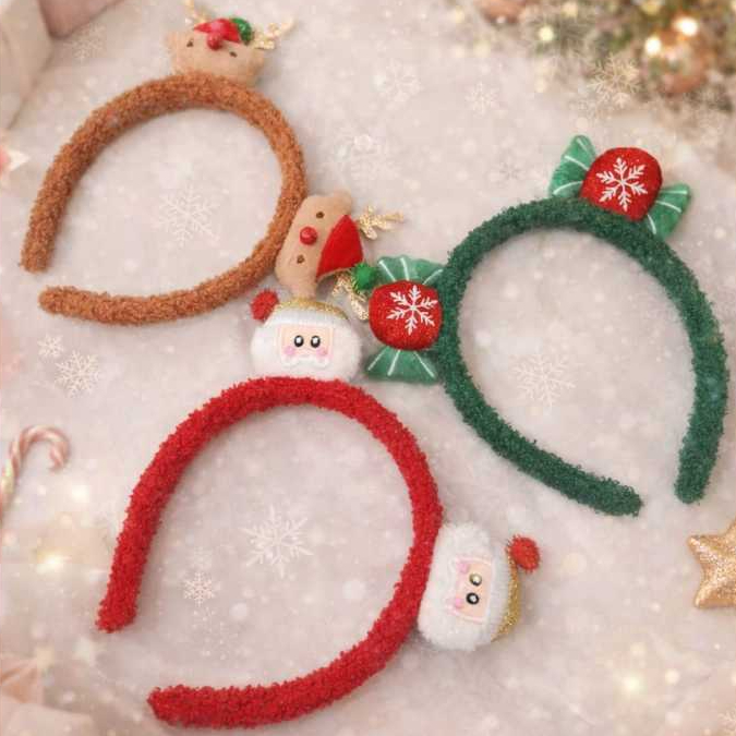 Bando Natal Lucu Headband Christmas Santa & Rusa Aksesoris Natal Wanita Cute