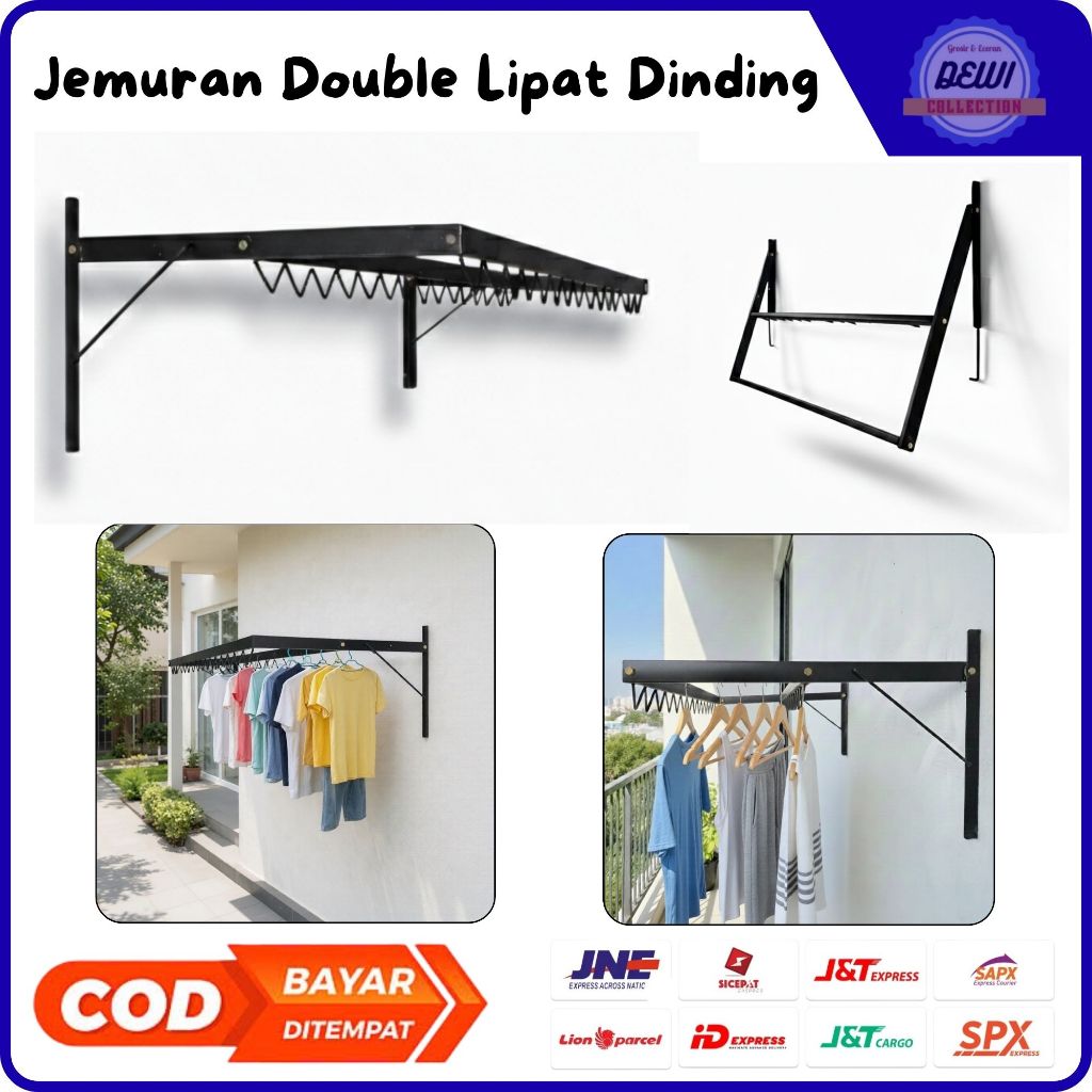 Jemuran Baju Dinding Lipat Kuat | Rak Gantung Jemuran Lipat Double | Jemuran Dinding Hemat Ruang Ant