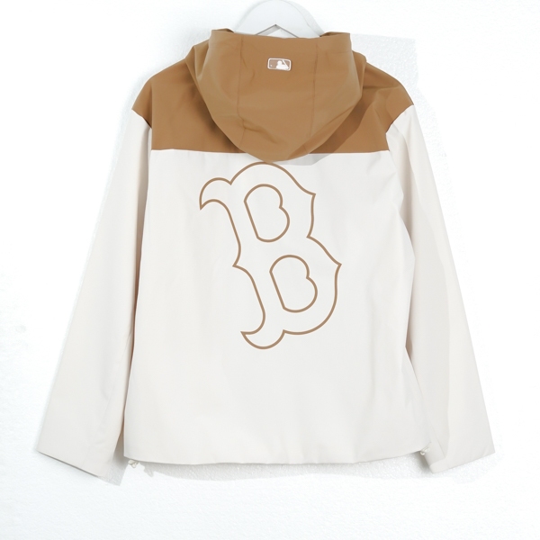 Jaket MLB NY BACK OUTLINE HALF BROWN CREAM ZIP TRACK WIND JACKET 100% ORIGINAL