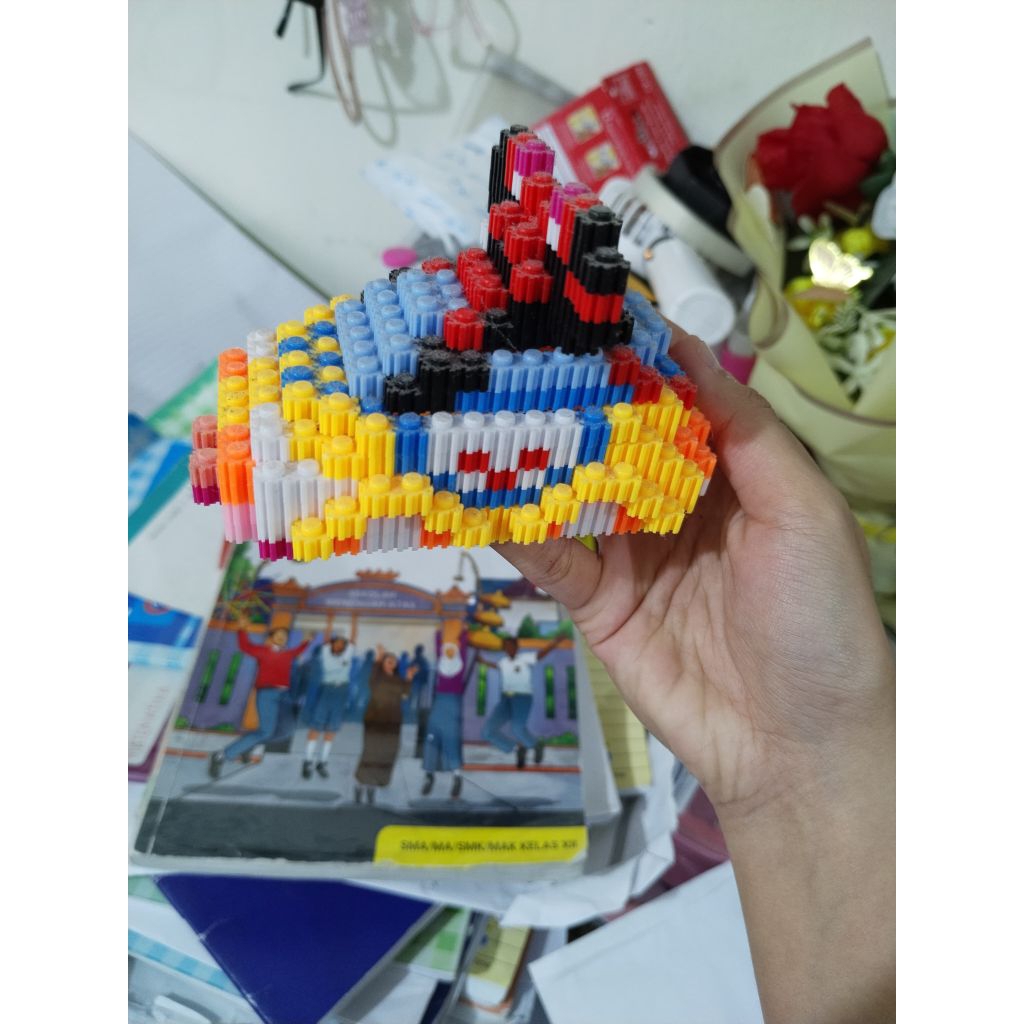 bricks Lego sudah dipasang siap pajang mobil pita mainan rakit Lego bricks blok