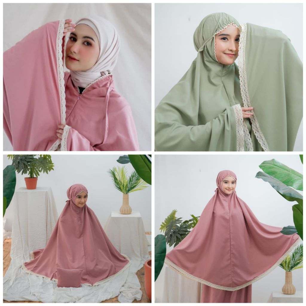 Mukenah Dewasa Katun Polos Renda, Adem, Elegan, Mukenah Traveling Free tas