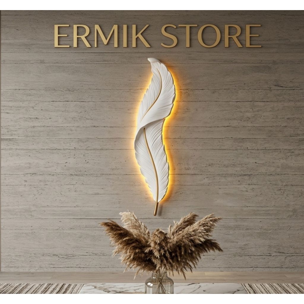 Lampu Dinding Bulu Angsa Estetik Lampu LED 70cm Resin Fiber Dekorasi Dinding