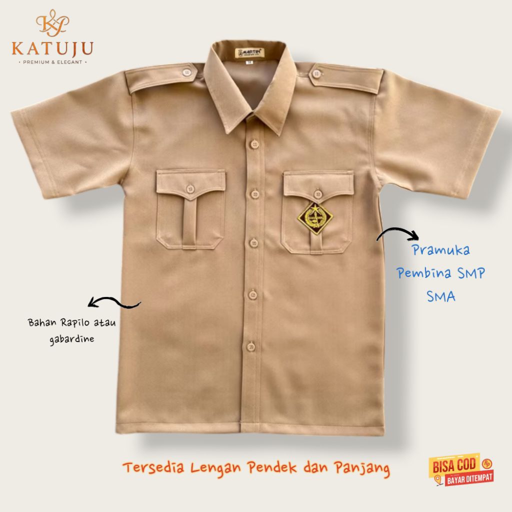 ‎Baju Pramuka Pria Pembina Bahan Rapilo untuk SMP SMA Pria Lengan Pendek dan Panjang