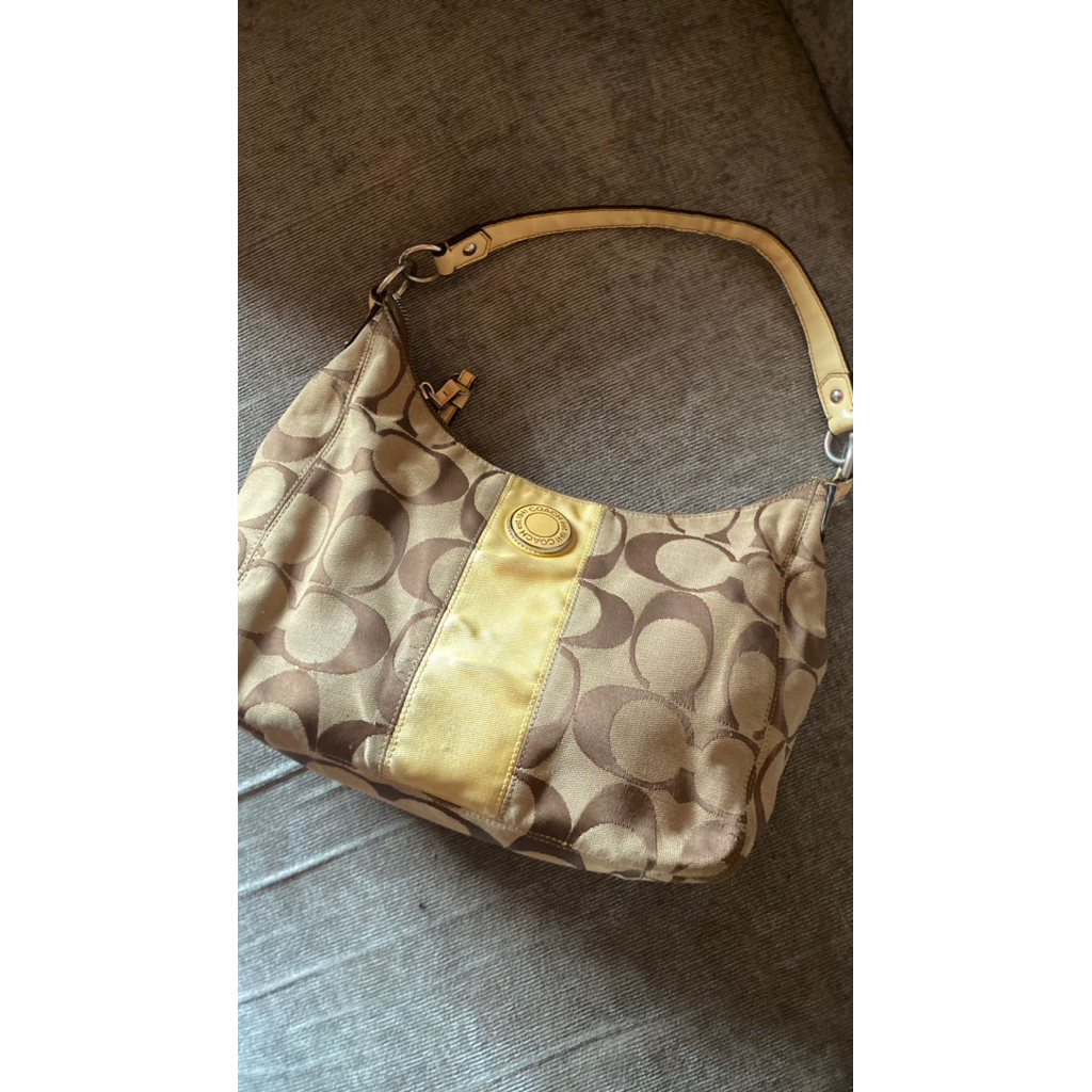 Coach Signature Stripe Convertible Hobo Shoulder Bag