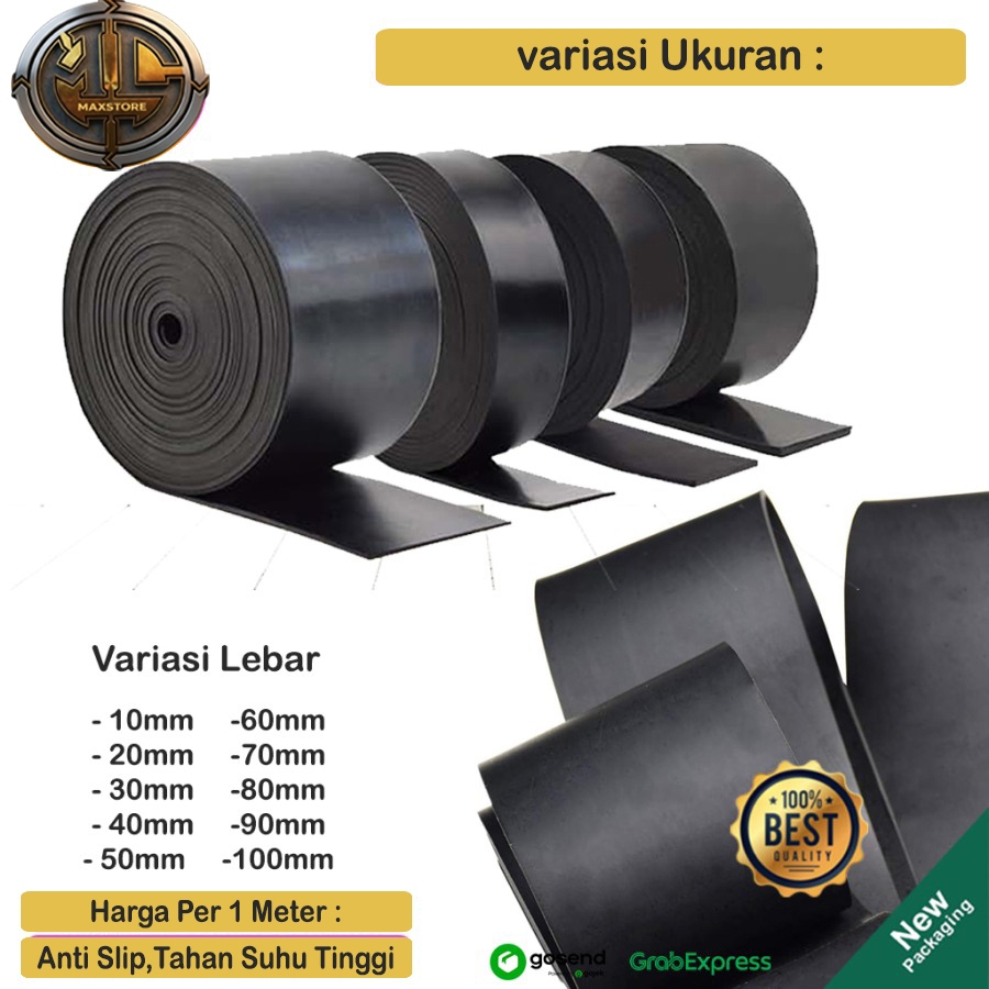 Karet List Silikon Rubber Strip Hitam Anti Slip Tebal 1mm - 6mm Lebar 1cm - 10cm Karet Gulungan Panj