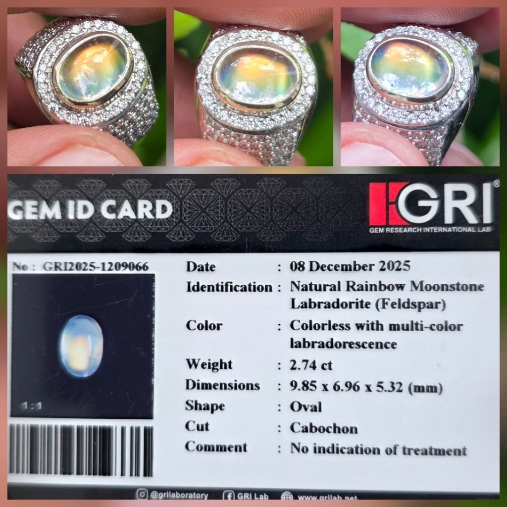 Batu Natural Biduri Bulan Rainbow Moonstone Memo 2.74 crt