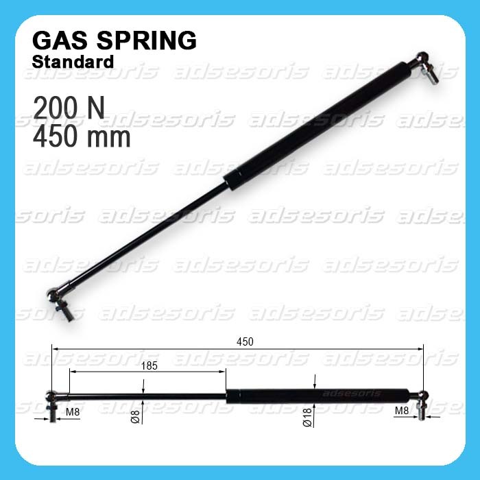 Gas Spring Tekan 450mm 200N Panjang 450 mm Kekuatan 200 Newton