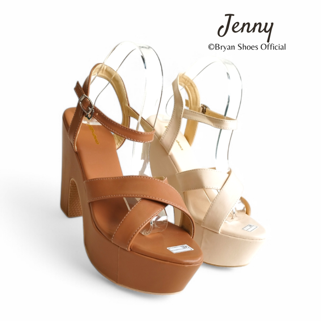 HOT DEALS Jenny High Heels Wanita 12cm Platform Tebal Sepatu Pesta Kondangan Elegan Hitam Putih