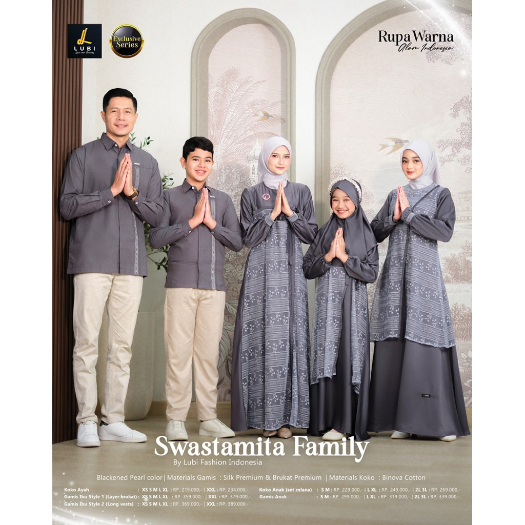 Lubi Swastamita Family Blackened Pearl Lubi Sarimbit Swastamita Blackened Pearl Gamis Brukat Dress B