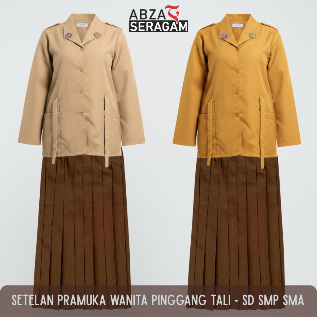 Setelan Seragam Pramuka Putri SD SMP SMA | Kemeja Pramuka Pinggang Tali  + Rok Panjang Plisket Full 