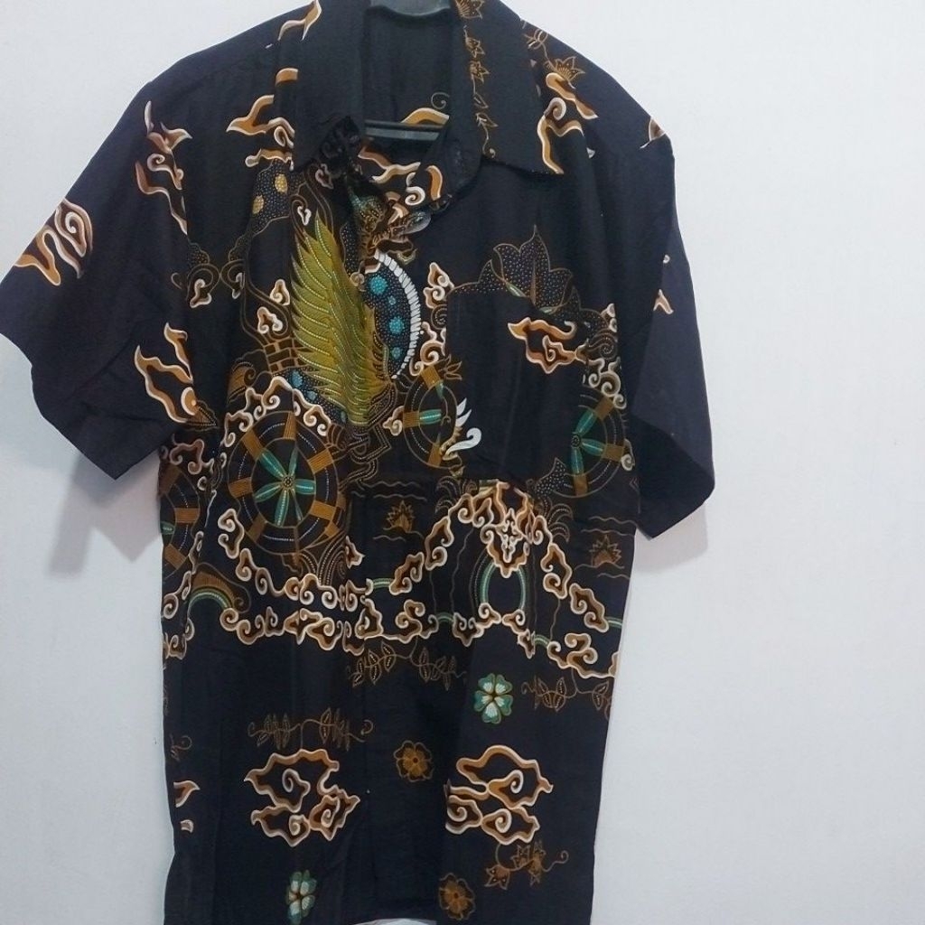 Atasan Kemeja Batik Cirebonan Motif Mega MendungPria Warna basic hitam #PL
