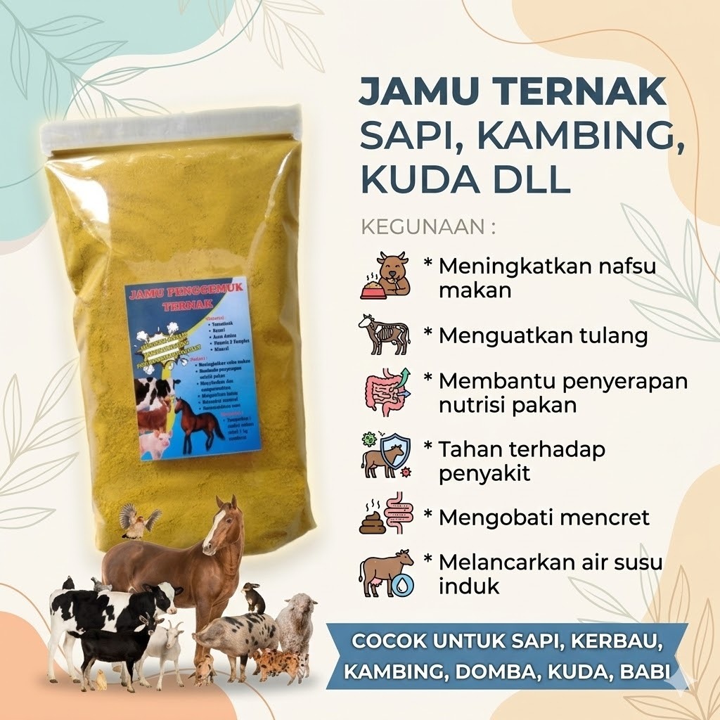 JAMU PENGGEMUK HEWAN SAPI KAMBING KUDA UNTUK ANTI VIRUS CEGAH SAKIT PMK FLU MENINGKATKAN IMUN TUBUH