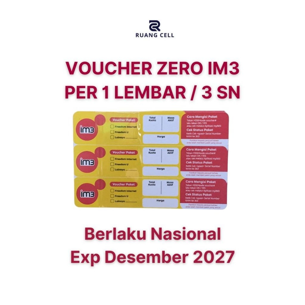 Voucher Zero Indosat Per 3 SN / Voucher Kosong Indosat 1 Lembar
