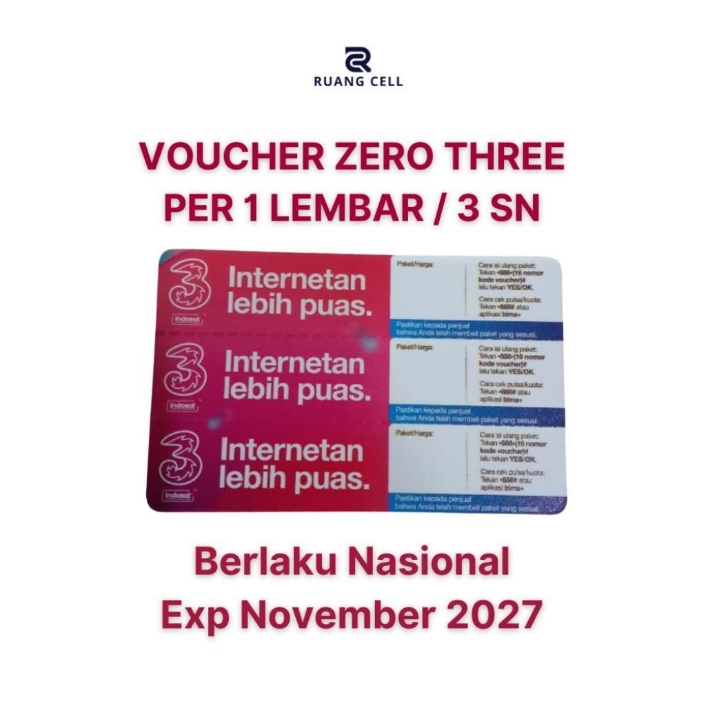 Voucher Zero Three Per 1 Lembar / Voucher Kosong Three 3 SN