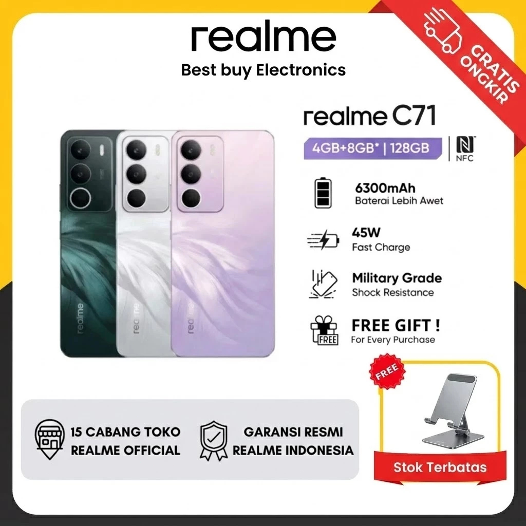 realme C71 4G 6000mAh Baterai Jumbo Tahan Lama Fast Charging Layar Besar HP Android Sehari-hari Orig