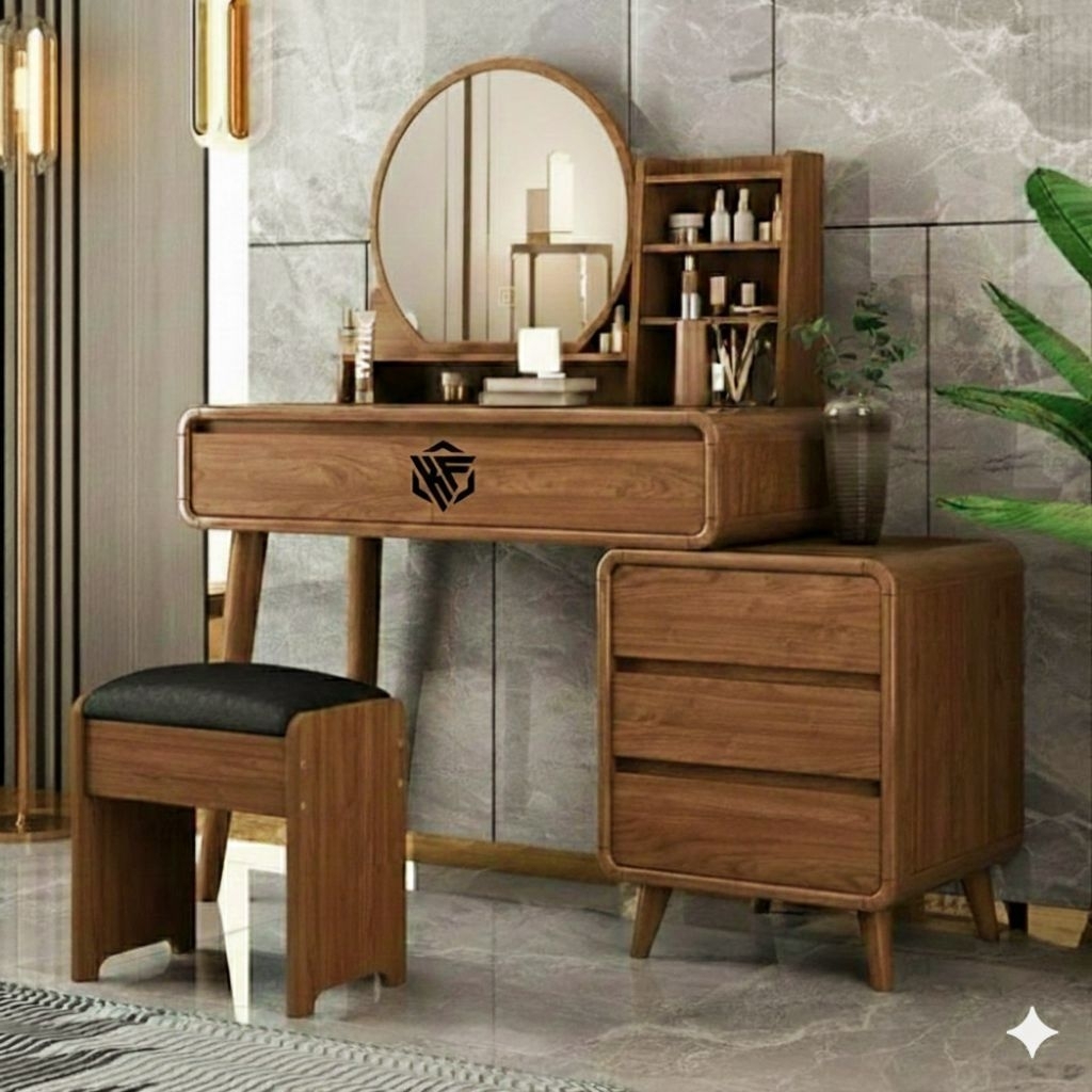 Meja rias oval // Tolet retro kayu jati