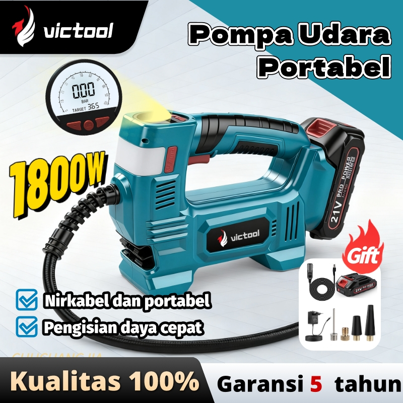 Victool Pompa Udara Multifungsi Nirkabel Baterai Lithium 21V  Pompa Angin Ban Elektrik Portabel Laya