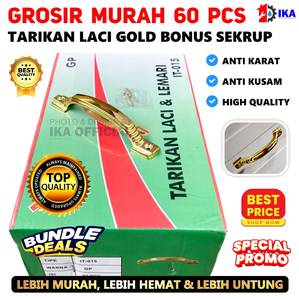 (60 PCS)1 Dosin Handle Tarikan Pintu Laci Lemari Jendela Gold Emas Modern / {per Kotak 60 Pcs } Gros